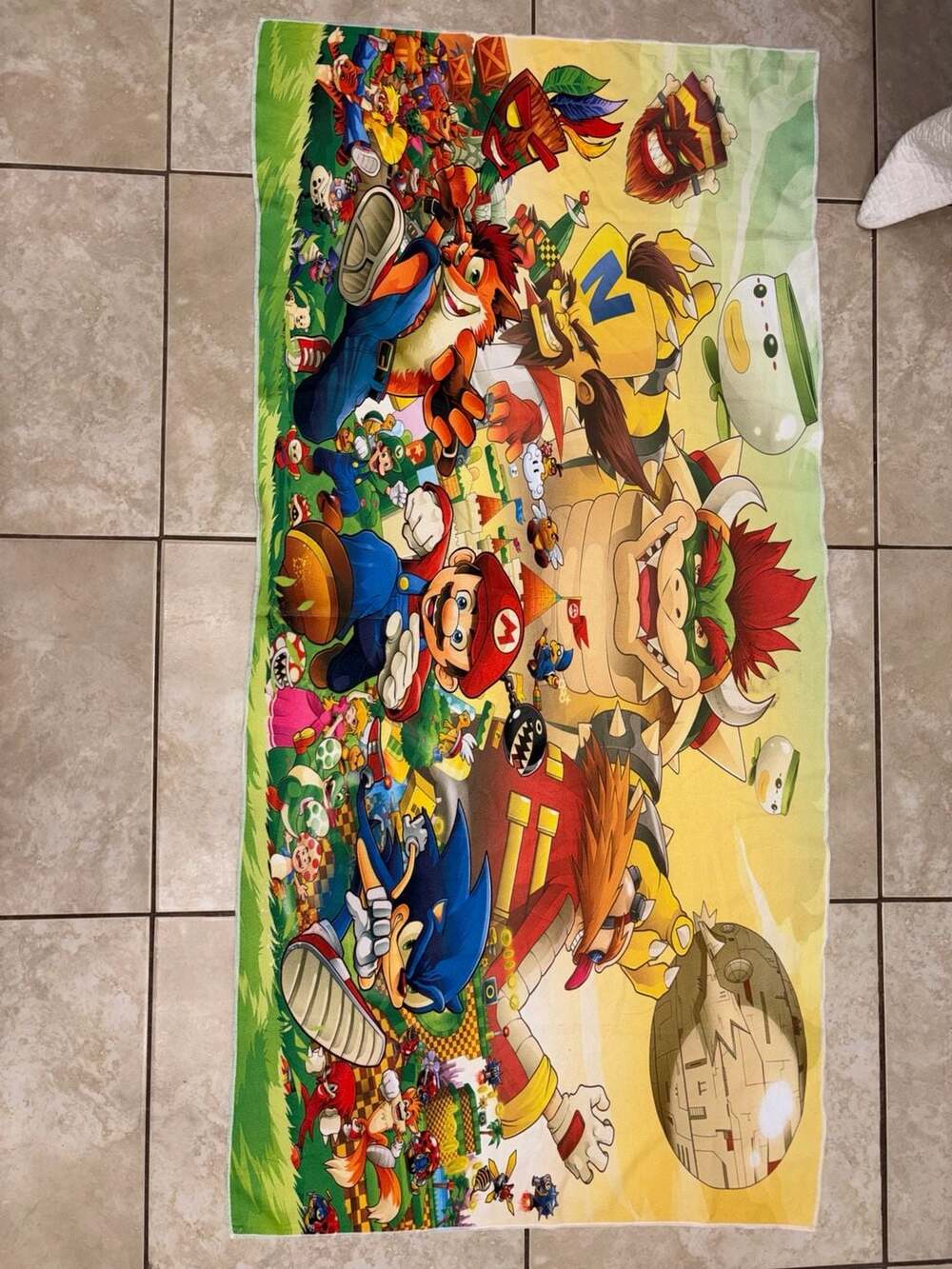 Mario Sonic Crash Bandicoot Gaming Beach Towel 60x30 Nintendo Sega Cartoon